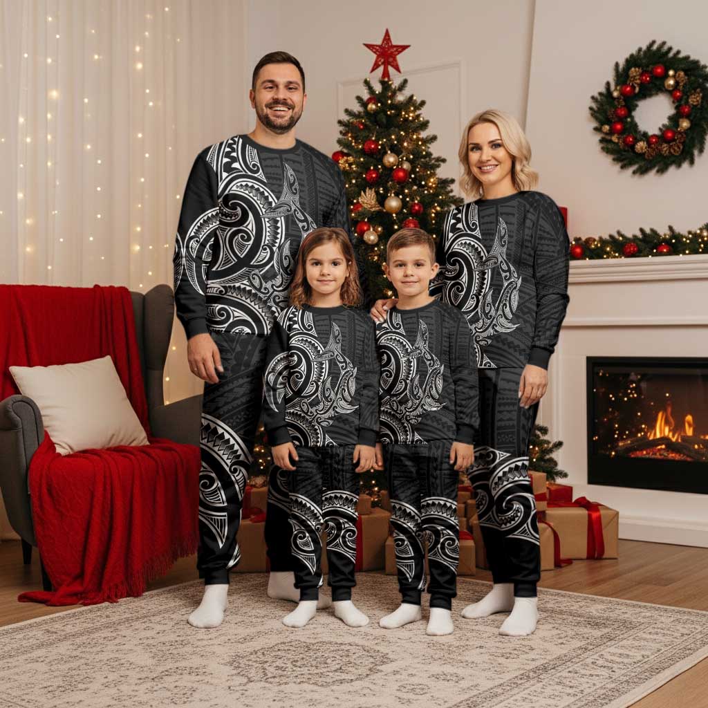 New Zealand Hammerhead Shark Christmas Pajama Set Maori Haehae Mangopare Black - Polynesian Pride