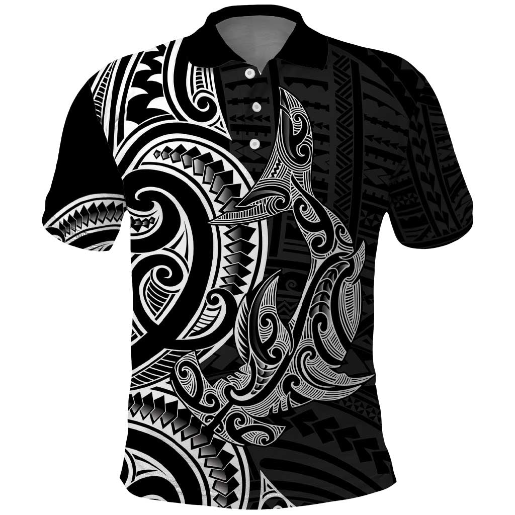 New Zealand Hammerhead Shark Polo Shirt Maori Haehae Mangopare Black LT14 Black - Polynesian Pride