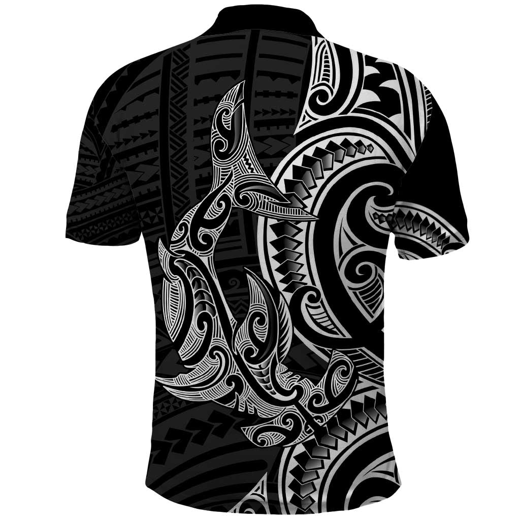 New Zealand Hammerhead Shark Polo Shirt Maori Haehae Mangopare Black LT14 - Polynesian Pride