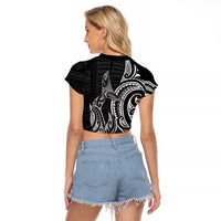 New Zealand Hammerhead Shark Raglan Cropped T Shirt Maori Haehae Mangopare Black LT14 - Polynesian Pride