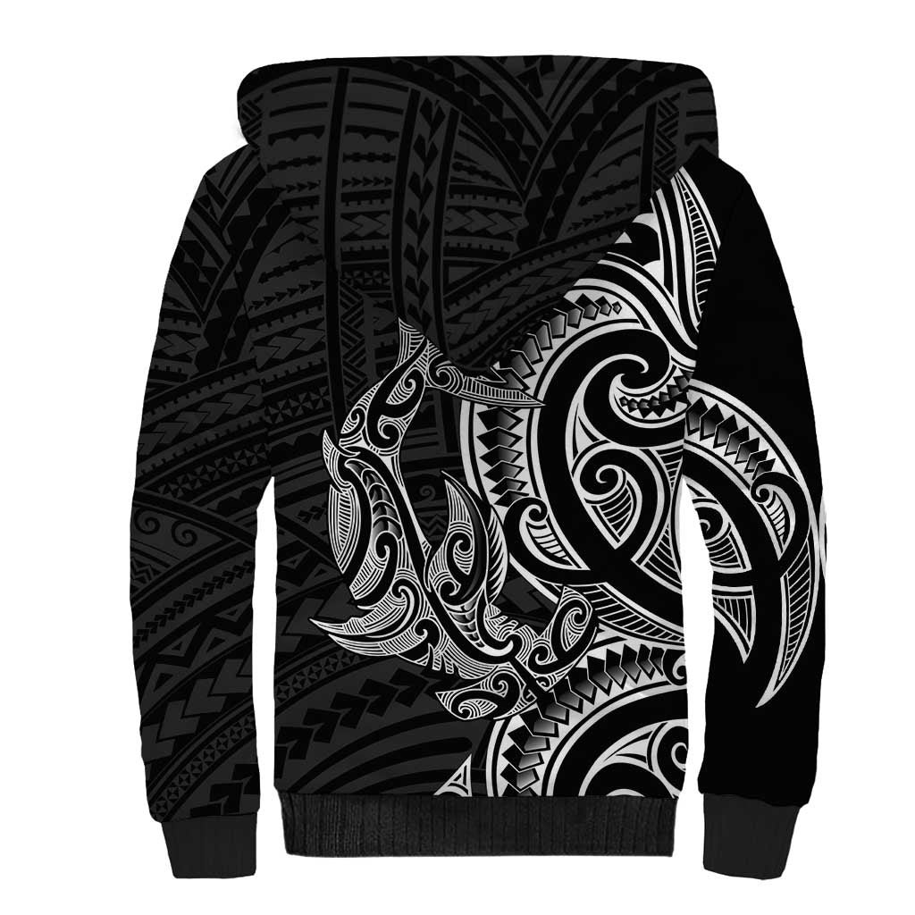 New Zealand Hammerhead Shark Sherpa Hoodie Maori Haehae Mangopare Black LT14 - Polynesian Pride