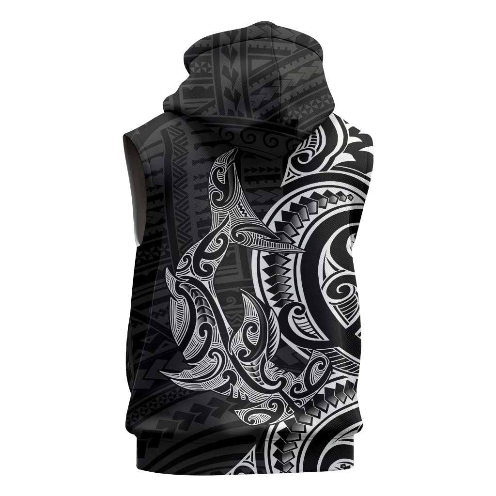 New Zealand Hammerhead Shark Sleeveless Hoodie Maori Haehae Mangopare Black LT14 - Polynesian Pride