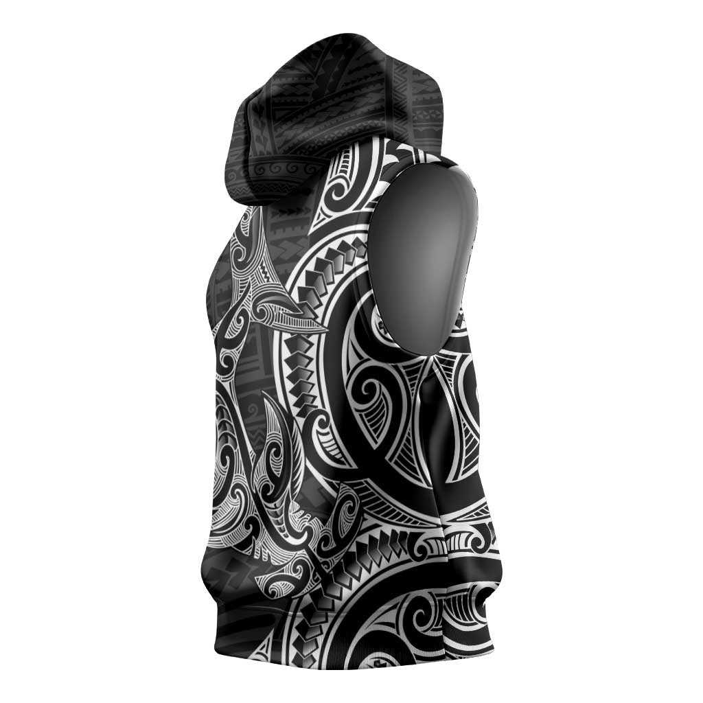 New Zealand Hammerhead Shark Sleeveless Hoodie Maori Haehae Mangopare Black LT14 - Polynesian Pride