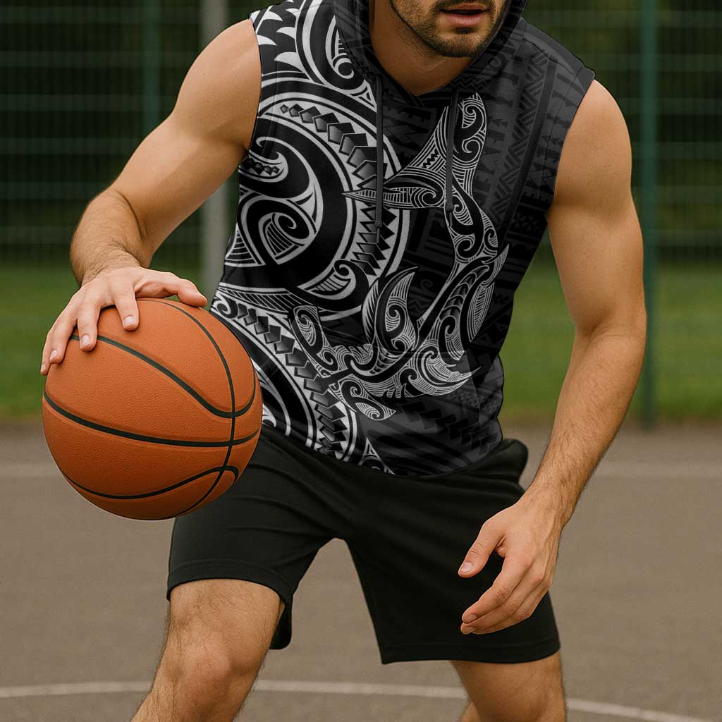 New Zealand Hammerhead Shark Sleeveless Hoodie Maori Haehae Mangopare Black LT14 - Polynesian Pride