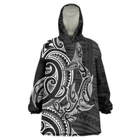 New Zealand Hammerhead Shark Wearable Blanket Hoodie Maori Haehae Mangopare Black LT14 One Size Black - Polynesian Pride