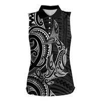 New Zealand Hammerhead Shark Women Sleeveless Polo Shirt Maori Haehae Mangopare Black LT14 Female Black - Polynesian Pride