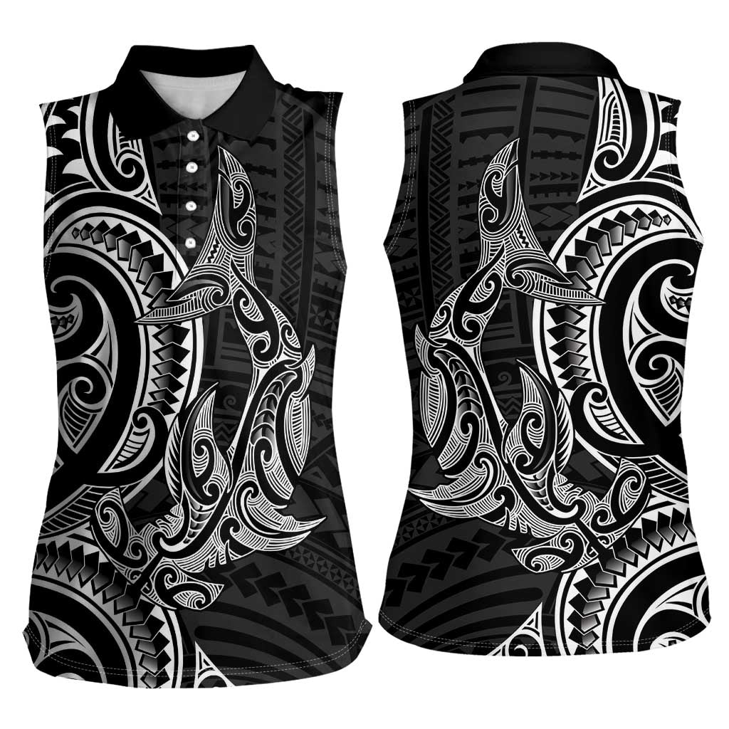 New Zealand Hammerhead Shark Women Sleeveless Polo Shirt Maori Haehae Mangopare Black LT14 - Polynesian Pride