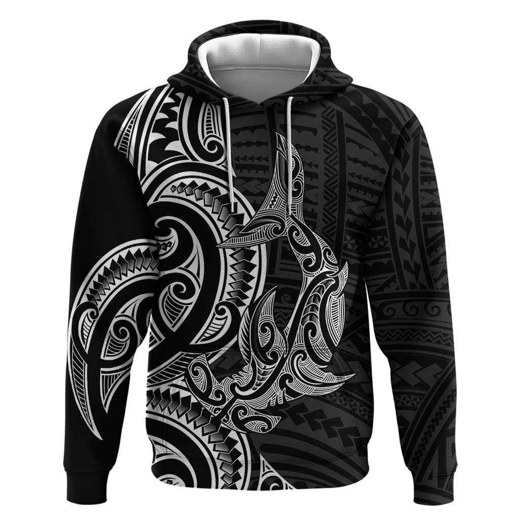New Zealand Hammerhead Shark Zip Hoodie Maori Haehae Mangopare Black LT14 Pullover Hoodie Black - Polynesian Pride