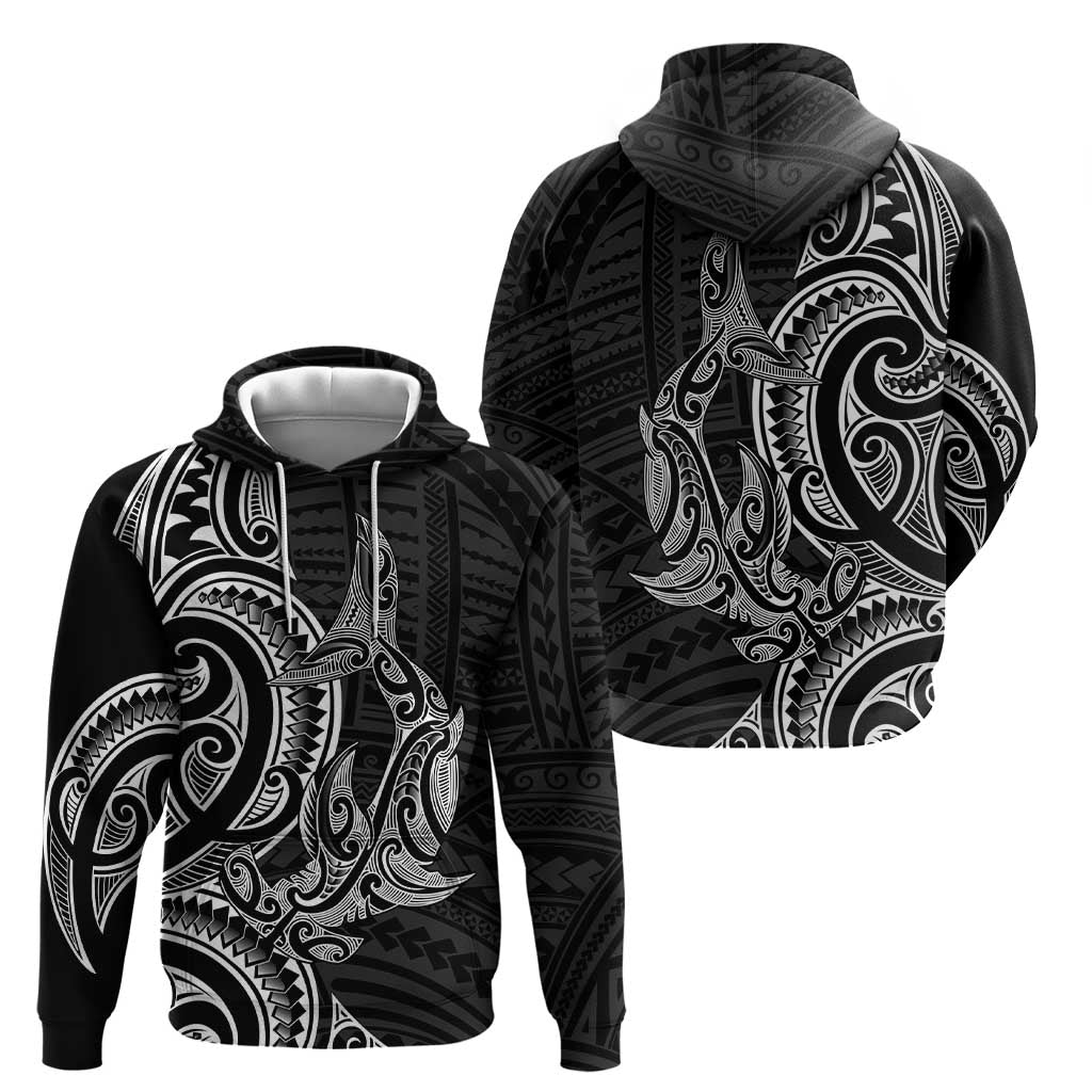 New Zealand Hammerhead Shark Zip Hoodie Maori Haehae Mangopare Black LT14 - Polynesian Pride