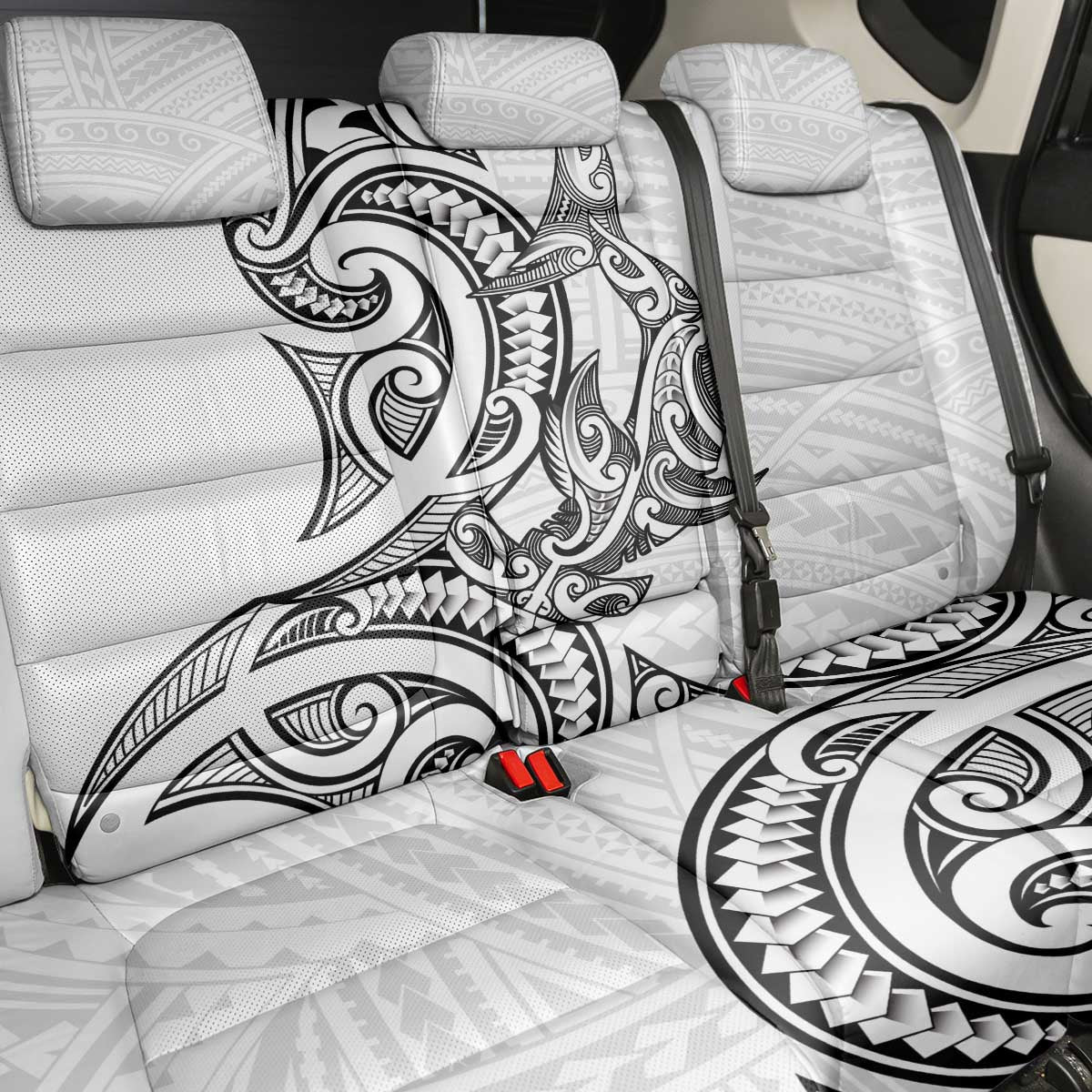 New Zealand Hammerhead Shark Back Car Seat Cover Maori Haehae Mangopare White - Polynesian Pride