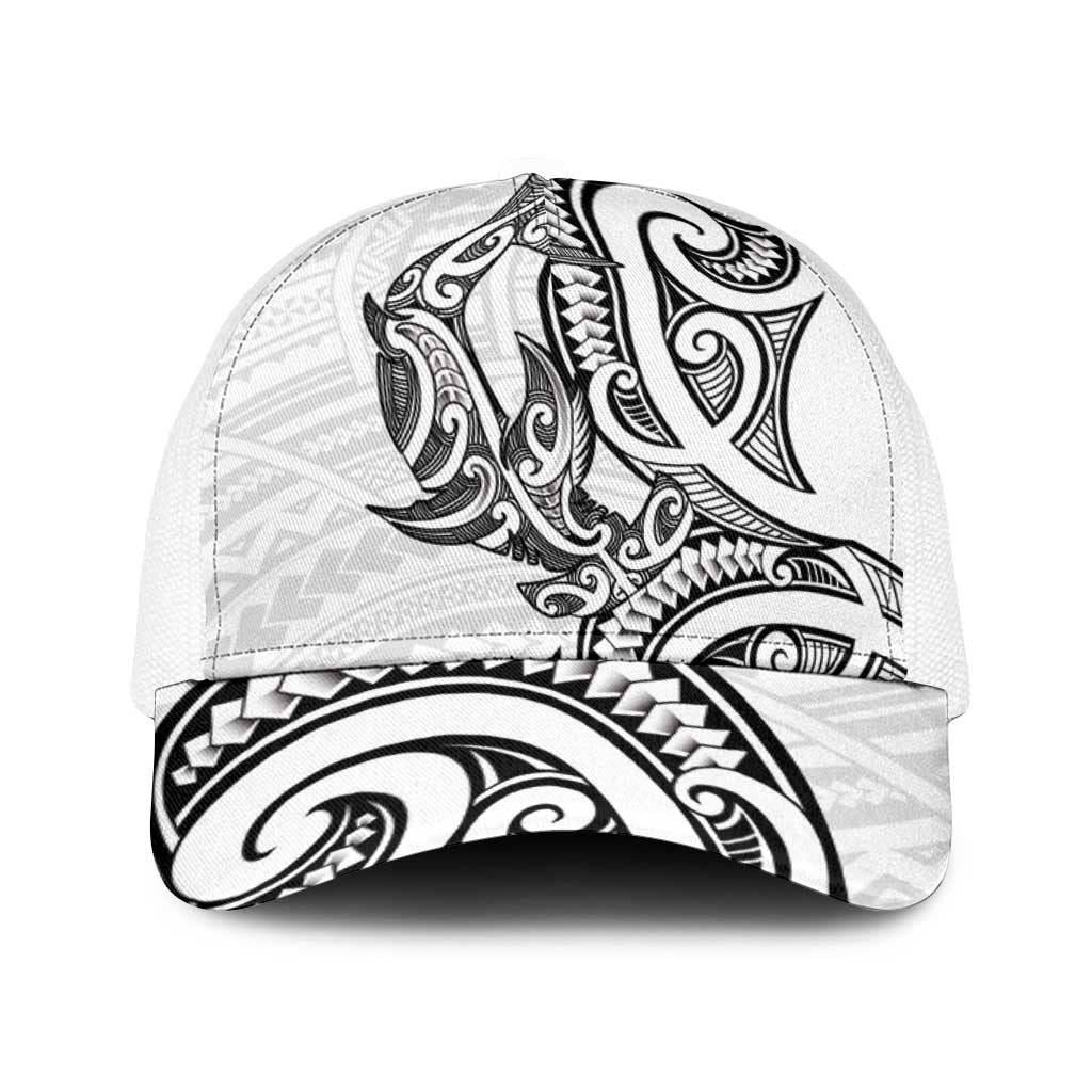 New Zealand Hammerhead Shark Baseball Net Cap Maori Haehae Mangopare White - Polynesian Pride