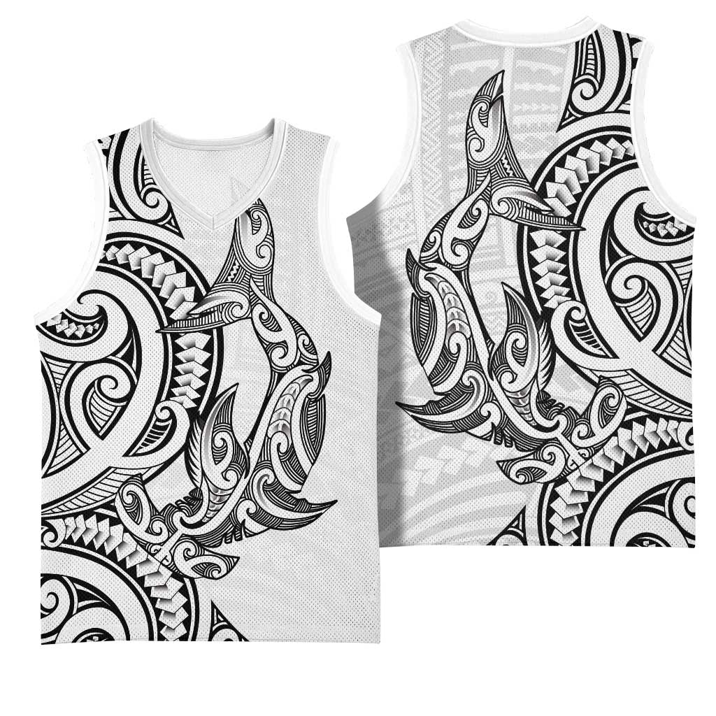 New Zealand Hammerhead Shark Basketball Jersey Maori Haehae Mangopare White LT14 - Polynesian Pride