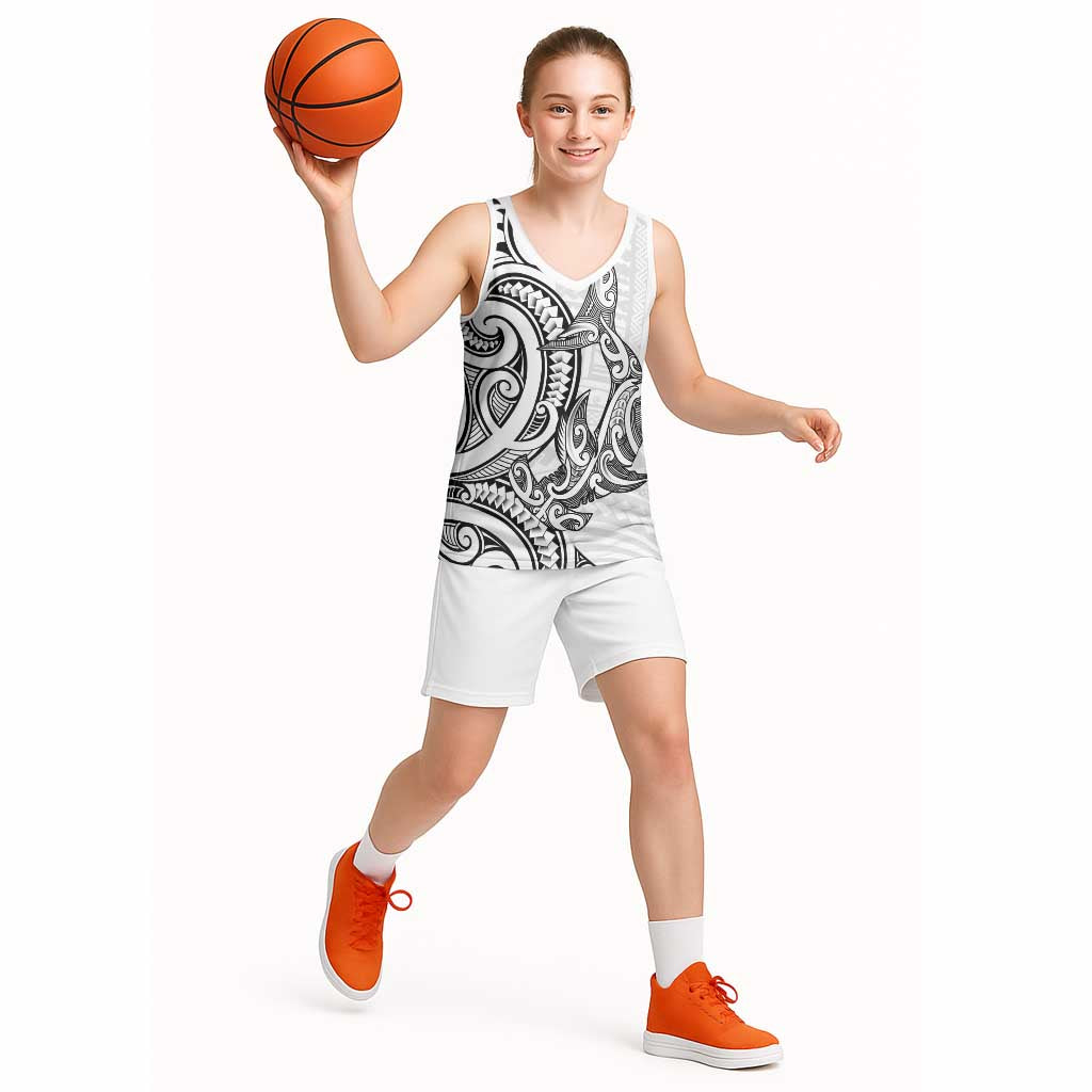 New Zealand Hammerhead Shark Basketball Jersey Maori Haehae Mangopare White LT14 - Polynesian Pride