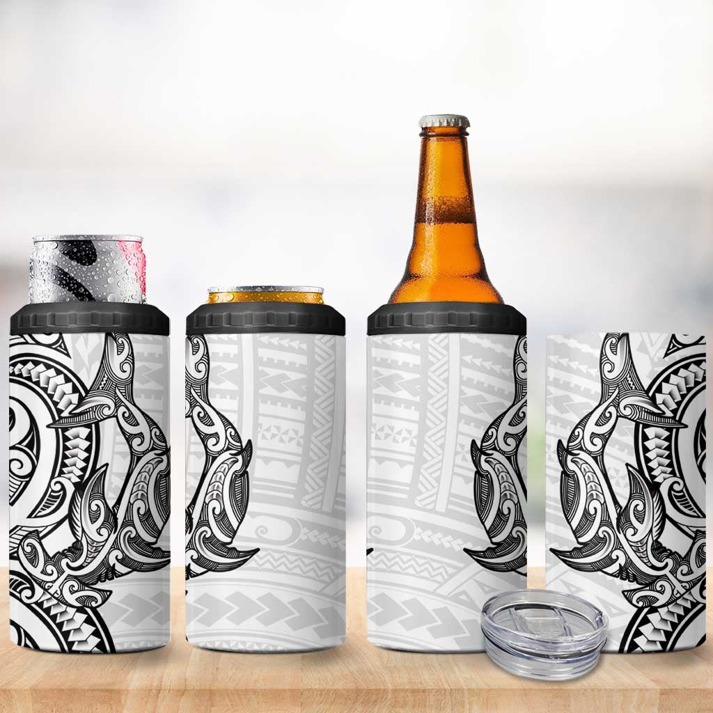 New Zealand Hammerhead Shark 4 in 1 Can Cooler Tumbler Maori Haehae Mangopare White LT14 - Polynesian Pride