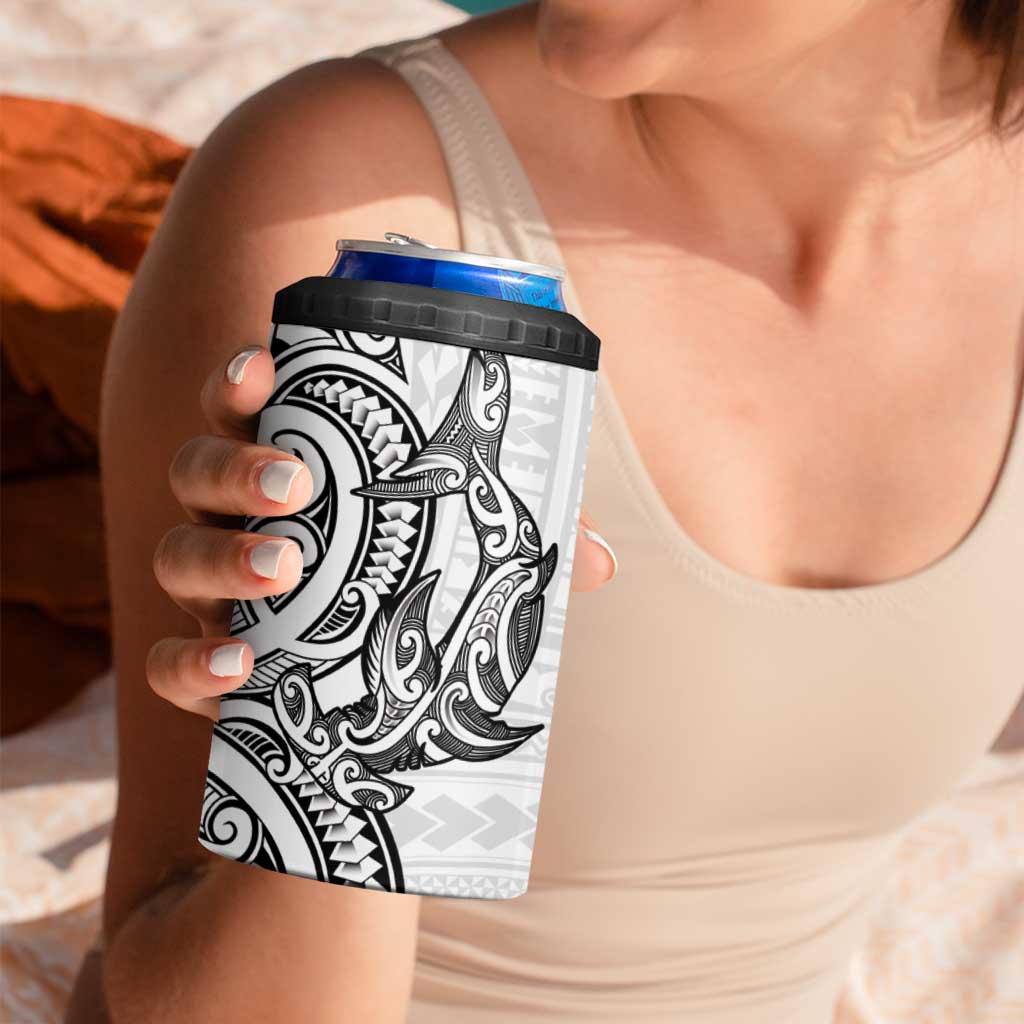 New Zealand Hammerhead Shark 4 in 1 Can Cooler Tumbler Maori Haehae Mangopare White LT14 - Polynesian Pride