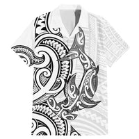 New Zealand Hammerhead Shark Family Matching Mermaid Dress and Hawaiian Shirt Maori Haehae Mangopare White LT14 Dad's Shirt - Short Sleeve White - Polynesian Pride