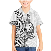 New Zealand Hammerhead Shark Family Matching Mermaid Dress and Hawaiian Shirt Maori Haehae Mangopare White LT14 Son's Shirt White - Polynesian Pride