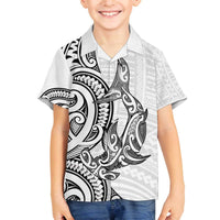 New Zealand Hammerhead Shark Family Matching Off The Shoulder Long Sleeve Dress and Hawaiian Shirt Maori Haehae Mangopare White LT14 Son's Shirt White - Polynesian Pride