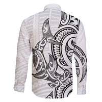 New Zealand Hammerhead Shark Family Matching Off Shoulder Short Dress and Hawaiian Shirt Maori Haehae Mangopare White LT14 - Polynesian Pride