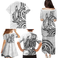 New Zealand Hammerhead Shark Family Matching Puletasi and Hawaiian Shirt Maori Haehae Mangopare White LT14 - Polynesian Pride