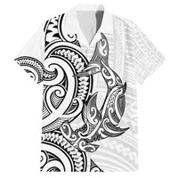 New Zealand Hammerhead Shark Family Matching Puletasi and Hawaiian Shirt Maori Haehae Mangopare White LT14 Dad's Shirt - Short Sleeve White - Polynesian Pride