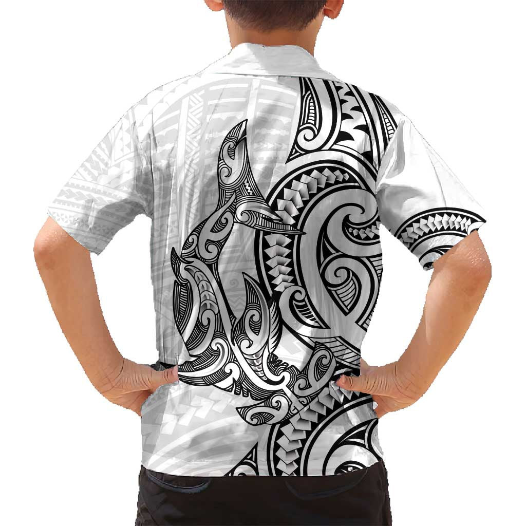 New Zealand Hammerhead Shark Family Matching Summer Maxi Dress and Hawaiian Shirt Maori Haehae Mangopare White LT14 - Polynesian Pride