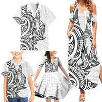 New Zealand Hammerhead Shark Family Matching Summer Maxi Dress and Hawaiian Shirt Maori Haehae Mangopare White LT14 - Polynesian Pride