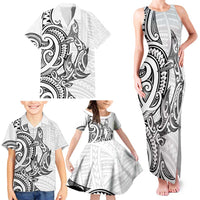 New Zealand Hammerhead Shark Family Matching Tank Maxi Dress and Hawaiian Shirt Maori Haehae Mangopare White LT14 - Polynesian Pride