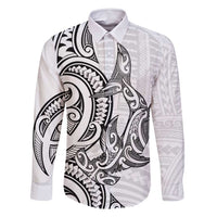 New Zealand Hammerhead Shark Family Matching Tank Maxi Dress and Hawaiian Shirt Maori Haehae Mangopare White LT14 Dad's Shirt - Long Sleeve White - Polynesian Pride