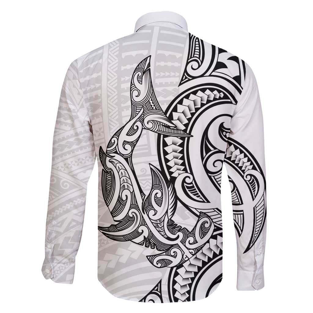 New Zealand Hammerhead Shark Family Matching Tank Maxi Dress and Hawaiian Shirt Maori Haehae Mangopare White LT14 - Polynesian Pride