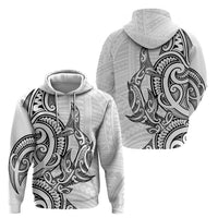 New Zealand Hammerhead Shark Hoodie Maori Haehae Mangopare White - Polynesian Pride