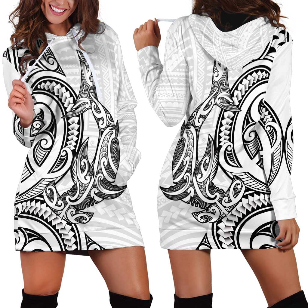 New Zealand Hammerhead Shark Hoodie Dress Maori Haehae Mangopare White LT14 - Polynesian Pride