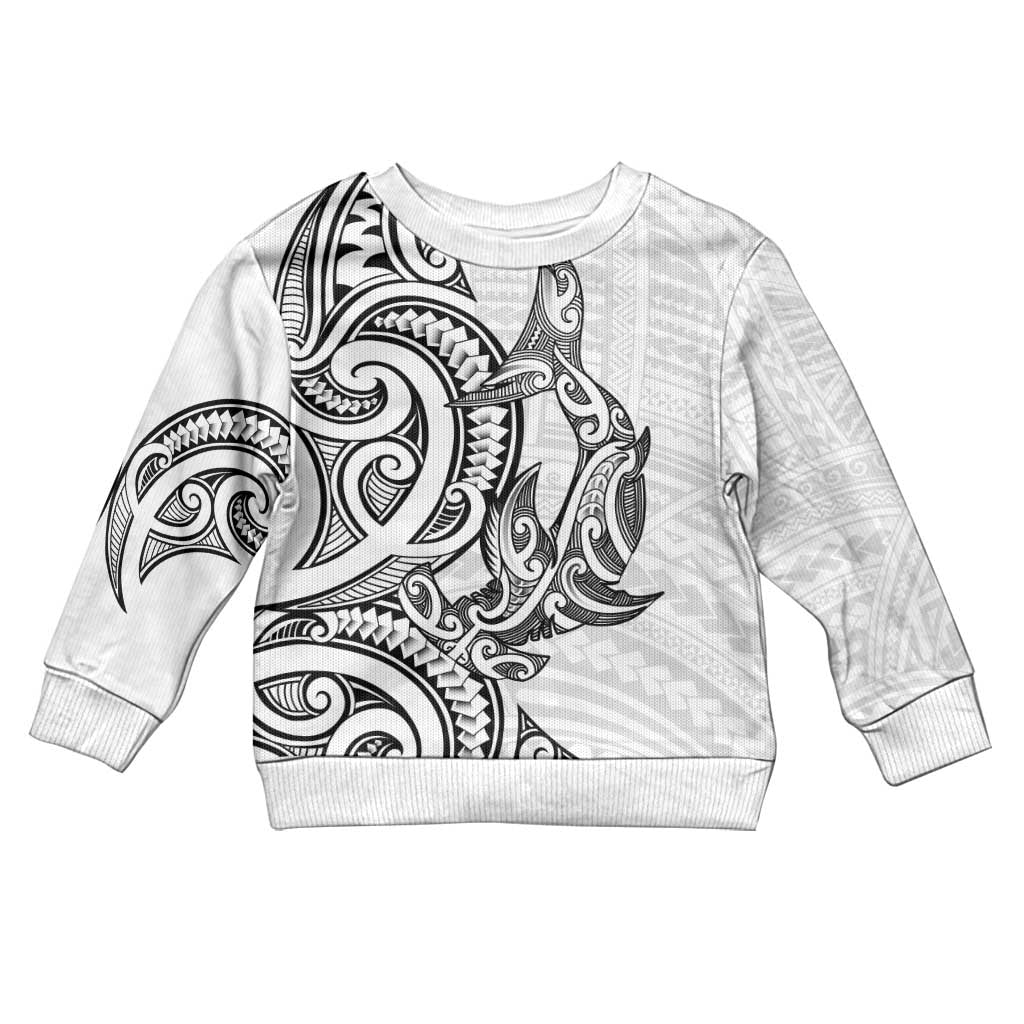 New Zealand Hammerhead Shark Kid Ugly Christmas Sweater Maori Haehae Mangopare White LT14 Kid White - Polynesian Pride