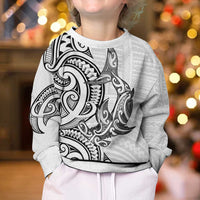 New Zealand Hammerhead Shark Kid Ugly Christmas Sweater Maori Haehae Mangopare White LT14 - Polynesian Pride