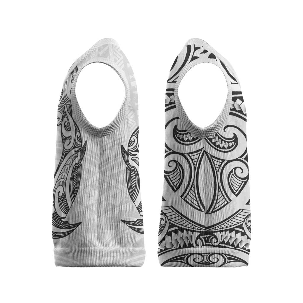 New Zealand Hammerhead Shark Christmas Knitted V-Neck Vest Maori Haehae Mangopare White LT14 - Polynesian Pride