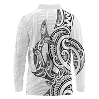 New Zealand Hammerhead Shark Long Sleeve Polo Shirt Maori Haehae Mangopare White LT14 - Polynesian Pride