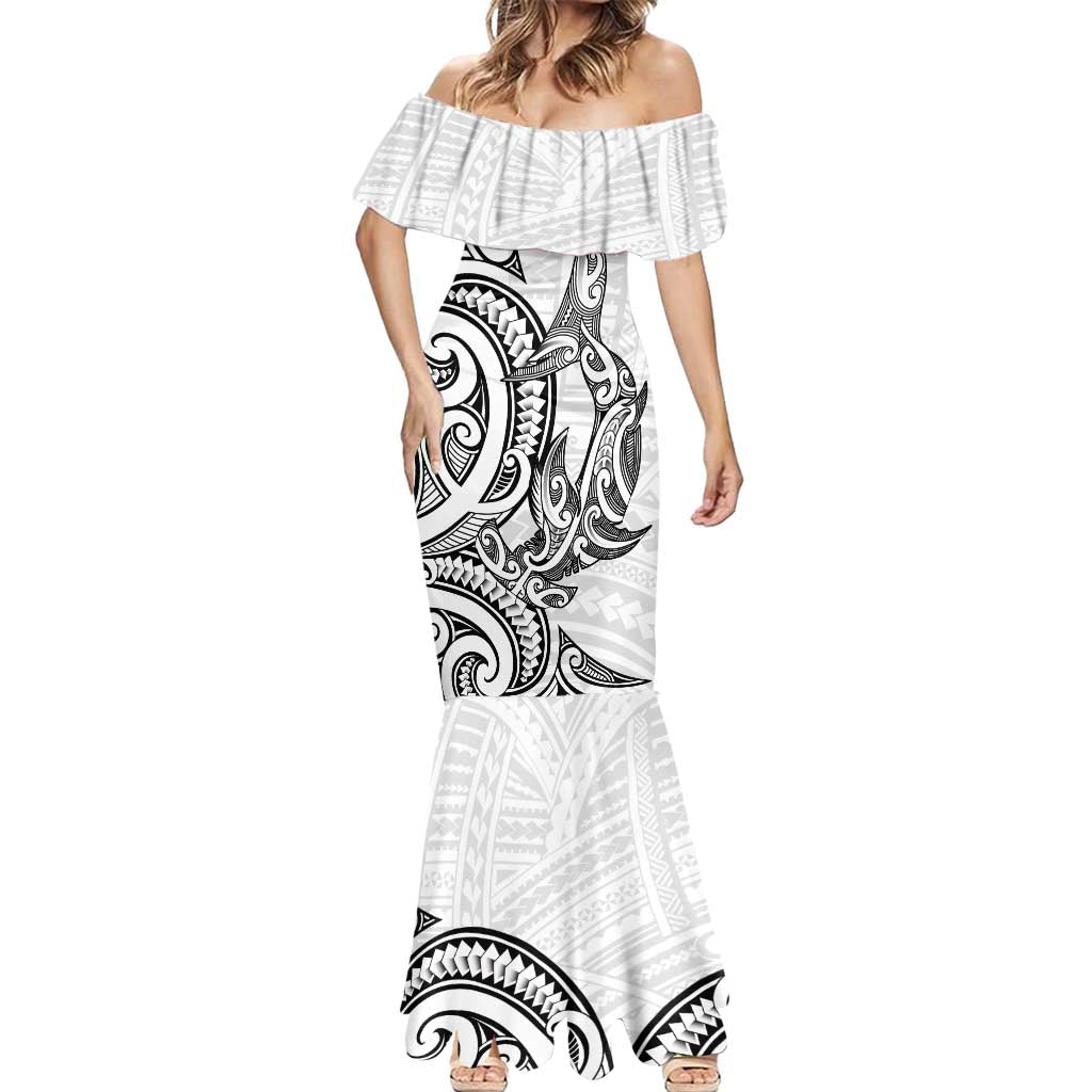New Zealand Hammerhead Shark Mermaid Dress Maori Haehae Mangopare White LT14 - Polynesian Pride