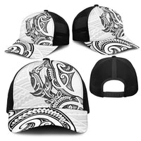 New Zealand Hammerhead Shark Mesh Trucker Cap Maori Haehae Mangopare White - Polynesian Pride