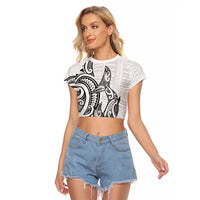New Zealand Hammerhead Shark Raglan Cropped T Shirt Maori Haehae Mangopare White LT14 Female White - Polynesian Pride