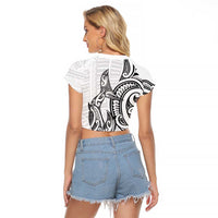 New Zealand Hammerhead Shark Raglan Cropped T Shirt Maori Haehae Mangopare White LT14 - Polynesian Pride