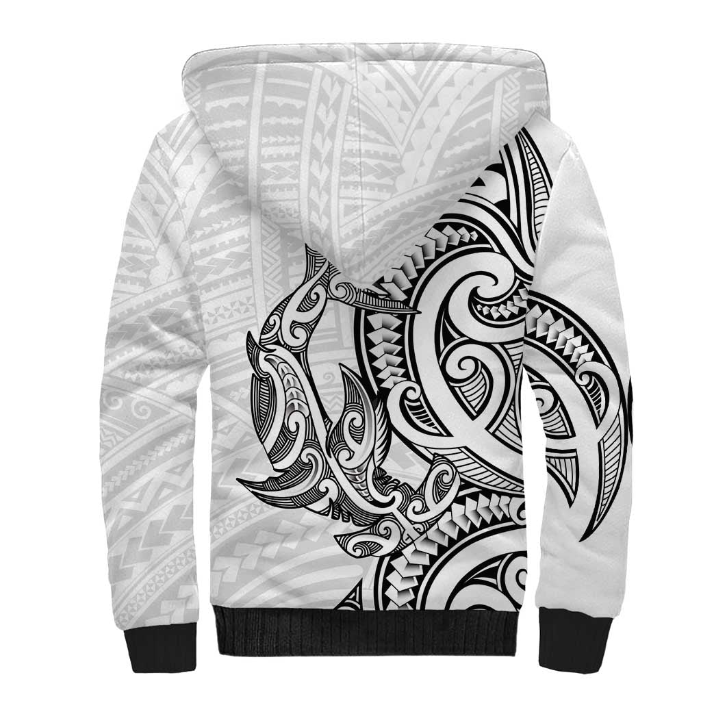 New Zealand Hammerhead Shark Sherpa Hoodie Maori Haehae Mangopare White LT14 - Polynesian Pride