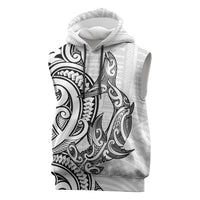 New Zealand Hammerhead Shark Sleeveless Hoodie Maori Haehae Mangopare White LT14 White - Polynesian Pride