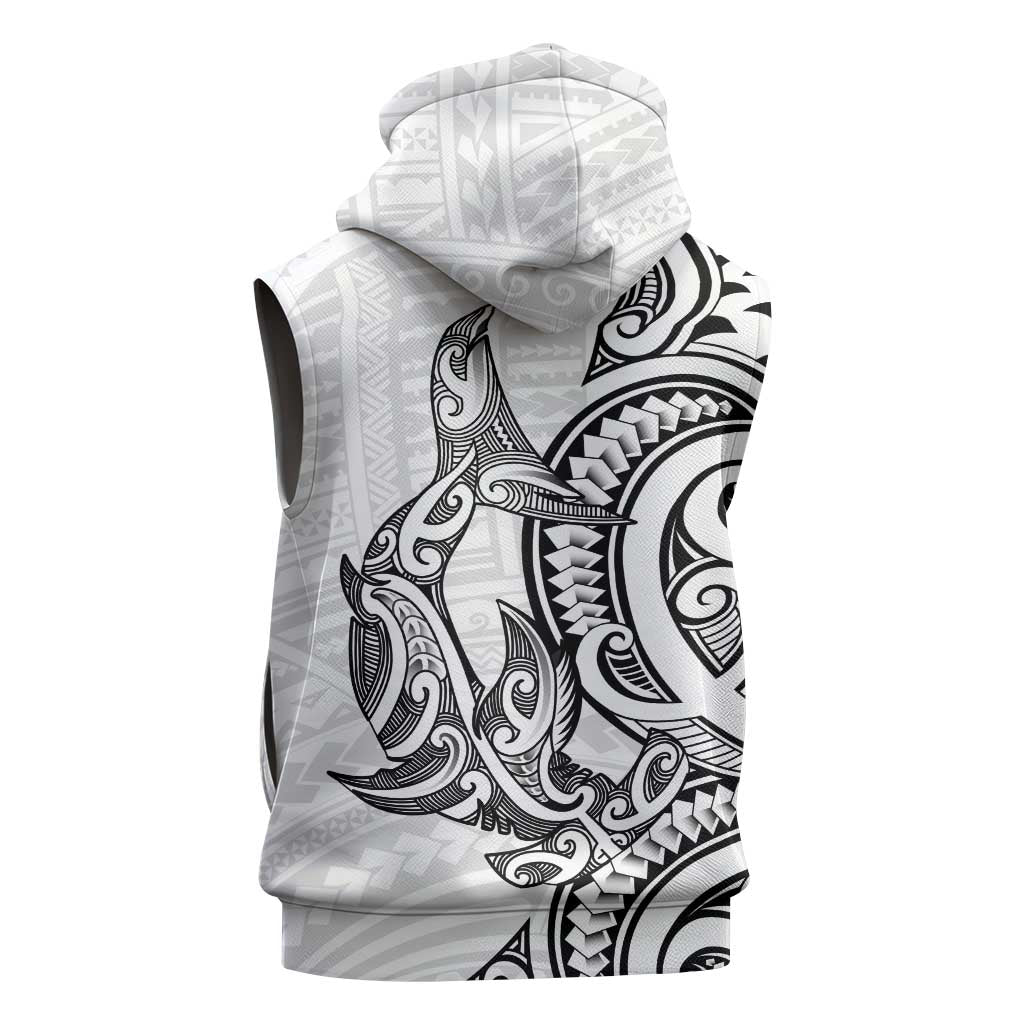 New Zealand Hammerhead Shark Sleeveless Hoodie Maori Haehae Mangopare White LT14 - Polynesian Pride