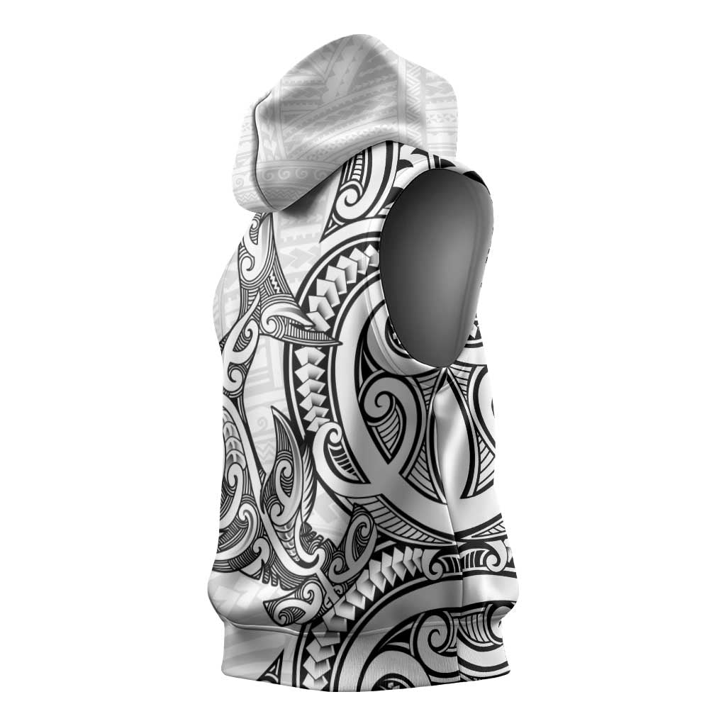 New Zealand Hammerhead Shark Sleeveless Hoodie Maori Haehae Mangopare White LT14 - Polynesian Pride