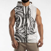 New Zealand Hammerhead Shark Sleeveless Zip Hoodie Maori Haehae Mangopare White LT14 - Polynesian Pride