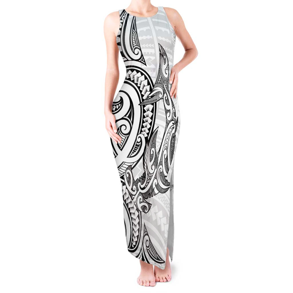 New Zealand Hammerhead Shark Tank Maxi Dress Maori Haehae Mangopare White LT14 Women White - Polynesian Pride