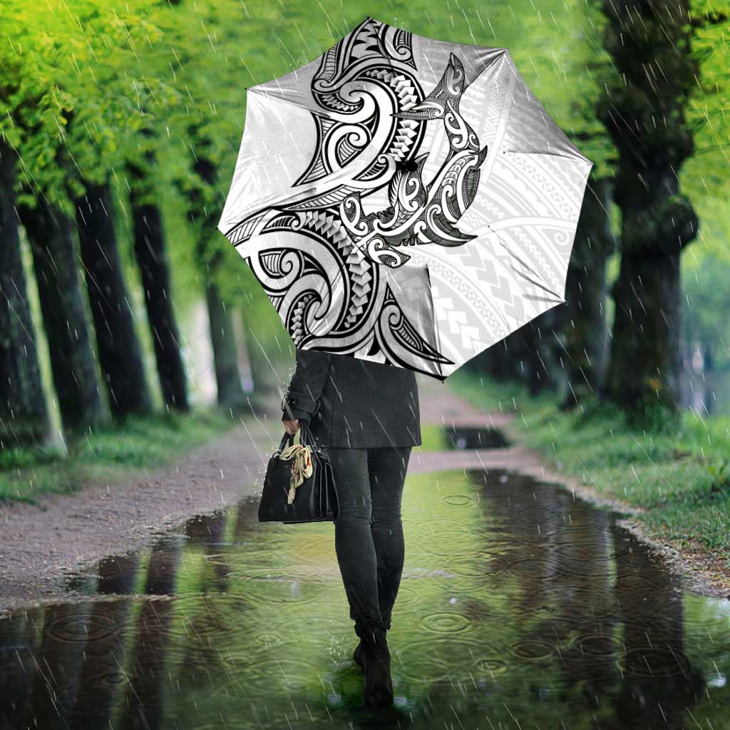 New Zealand Hammerhead Shark Umbrella Maori Haehae Mangopare White - Polynesian Pride
