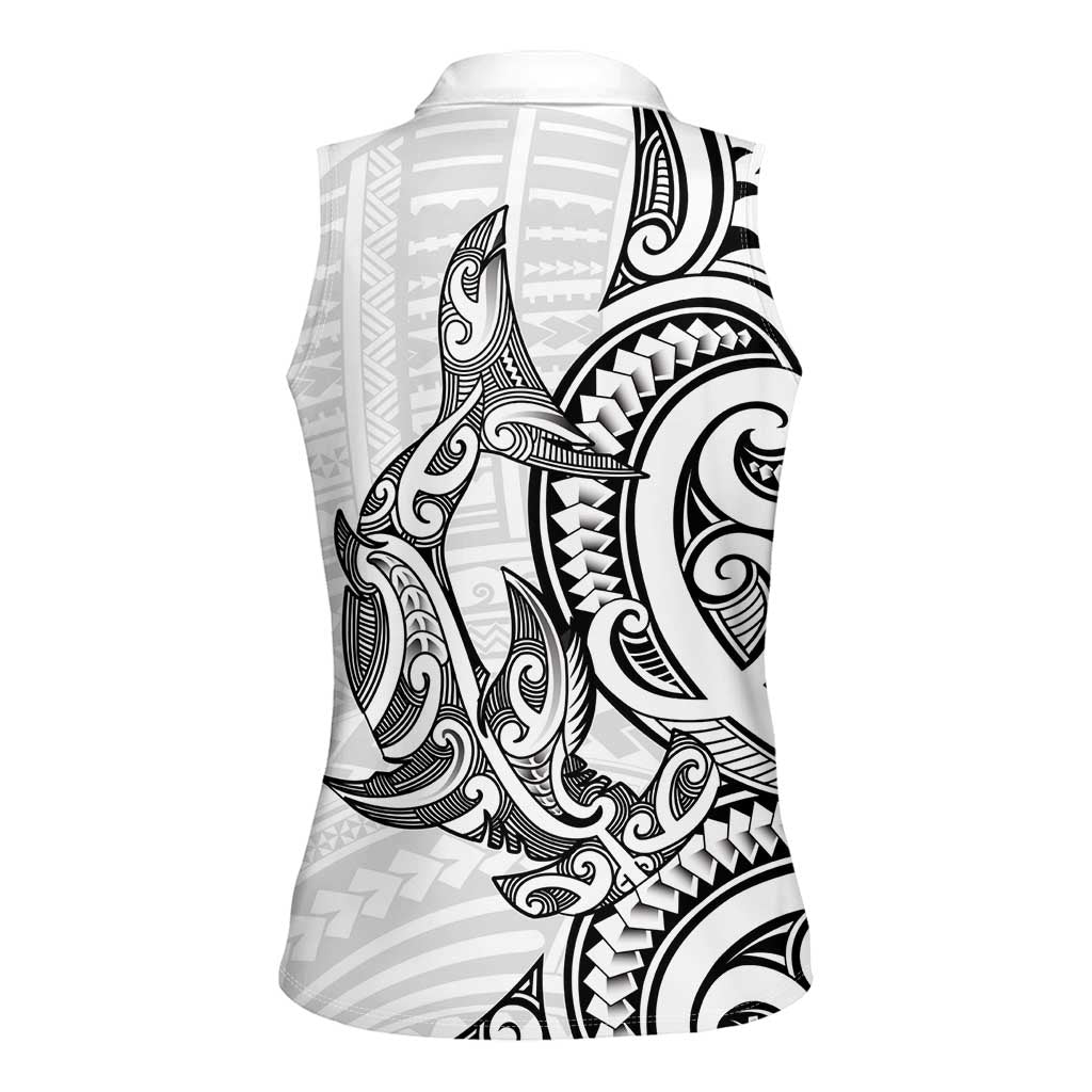 New Zealand Hammerhead Shark Women Sleeveless Polo Shirt Maori Haehae Mangopare White LT14 - Polynesian Pride