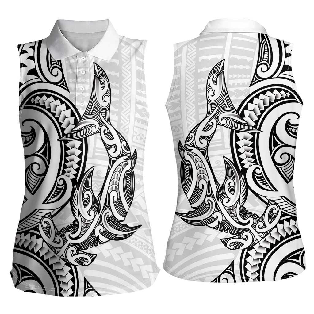 New Zealand Hammerhead Shark Women Sleeveless Polo Shirt Maori Haehae Mangopare White LT14 - Polynesian Pride