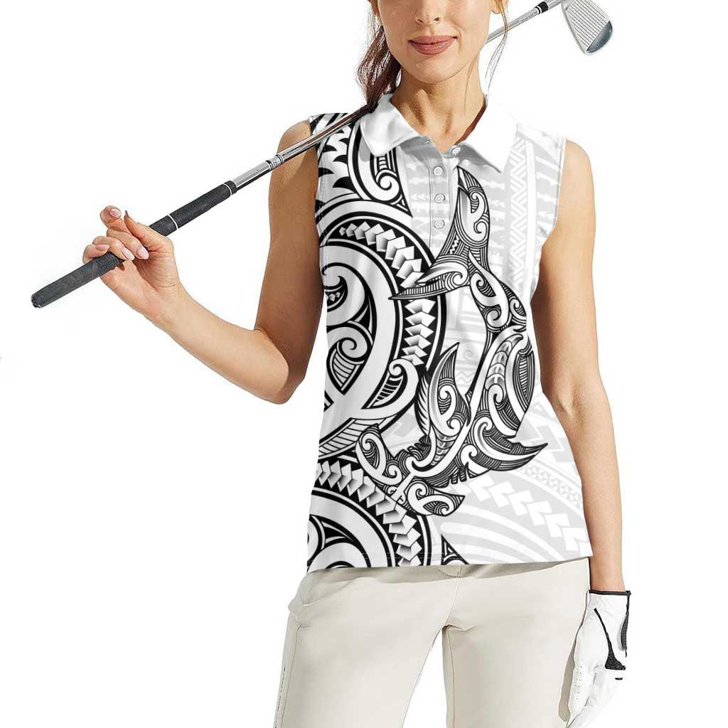 New Zealand Hammerhead Shark Women Sleeveless Polo Shirt Maori Haehae Mangopare White LT14 - Polynesian Pride